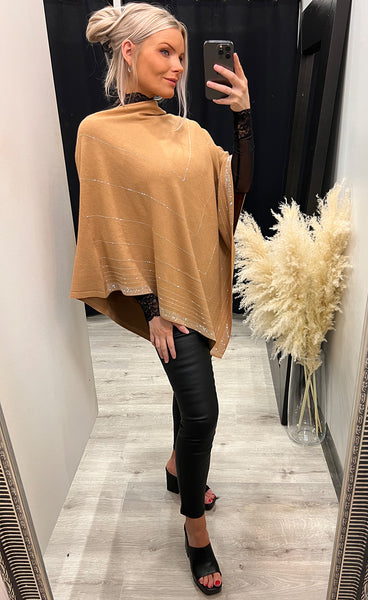 Rhinestone poncho - camel