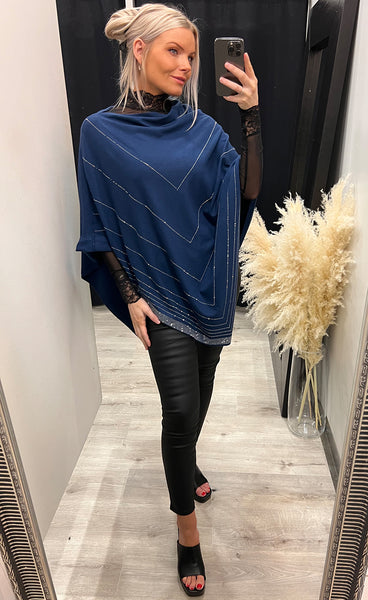 Rhinestone poncho - navy