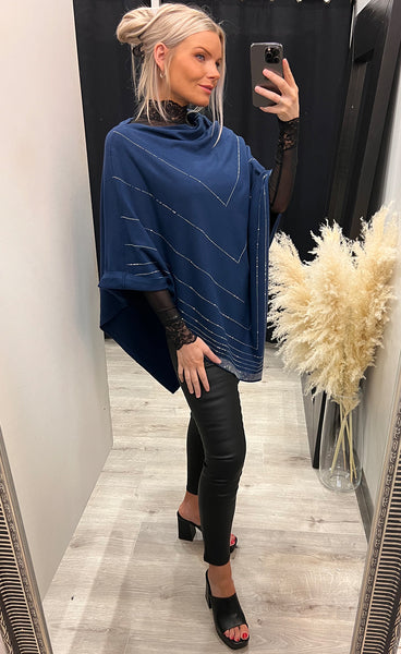 Rhinestone poncho - navy