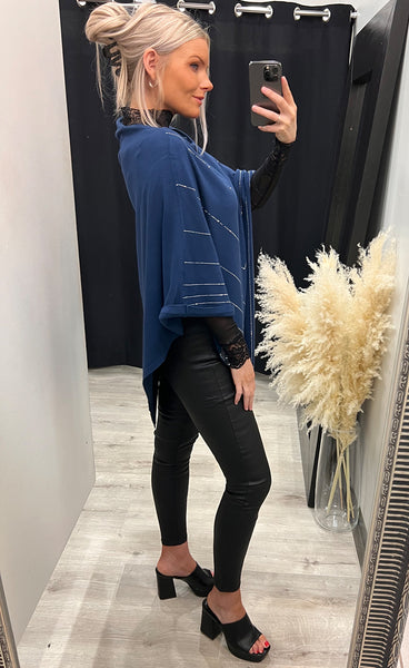 Rhinestone poncho - navy