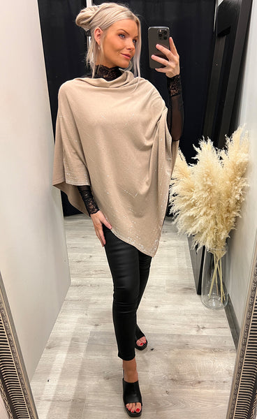 Rhinestone poncho - beige
