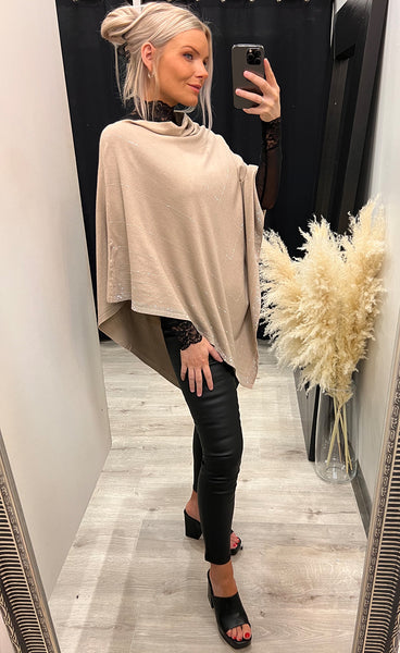 Rhinestone poncho - beige