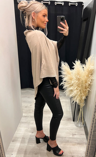 Rhinestone poncho - beige