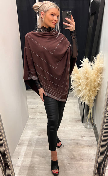 Rhinestone poncho - brown