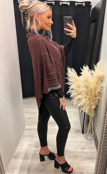 Rhinestone poncho - brown