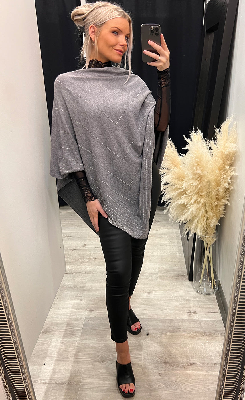 Rhinestone poncho - grey