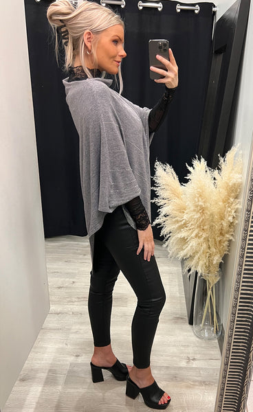Rhinestone poncho - grey