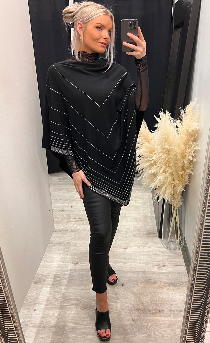 Rhinestone poncho - black