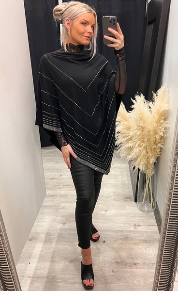 Rhinestone poncho - black
