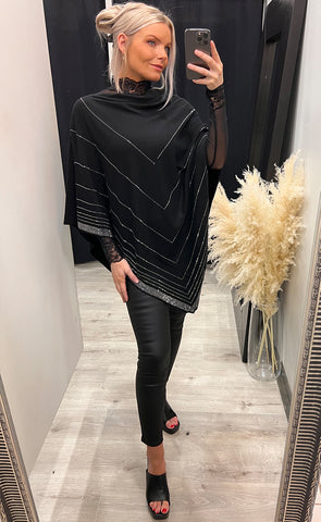 Rhinestone poncho - black