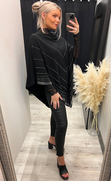 Rhinestone poncho - black