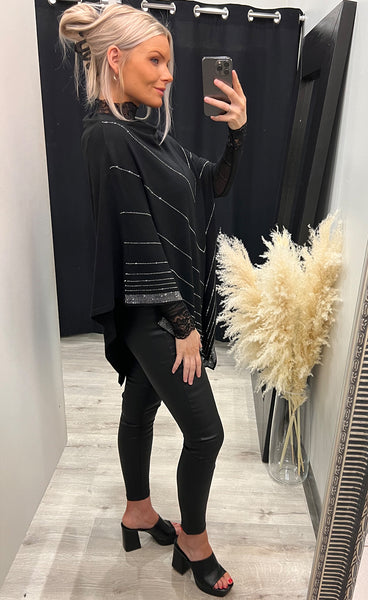 Rhinestone poncho - black
