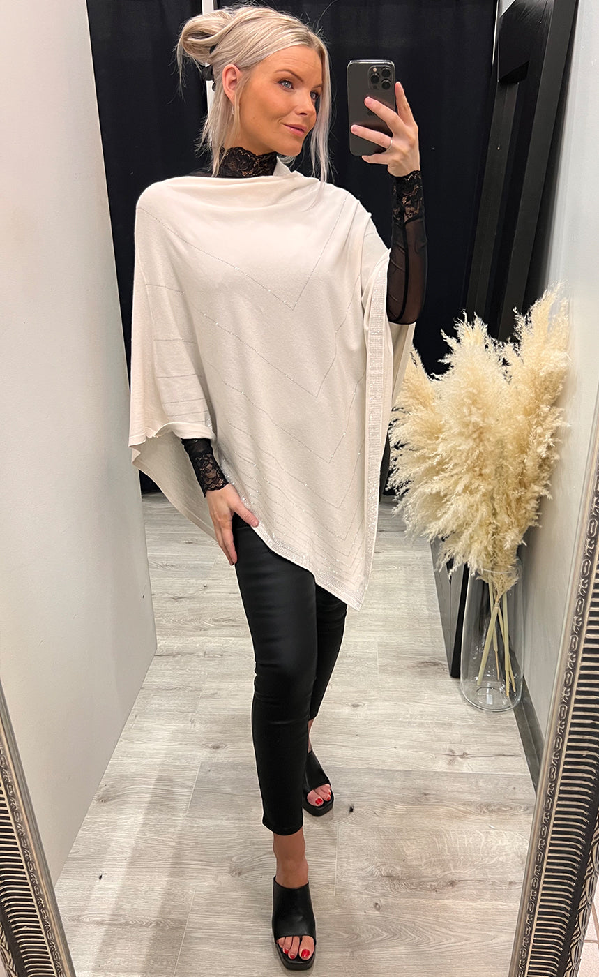 Rhinestone poncho - cream