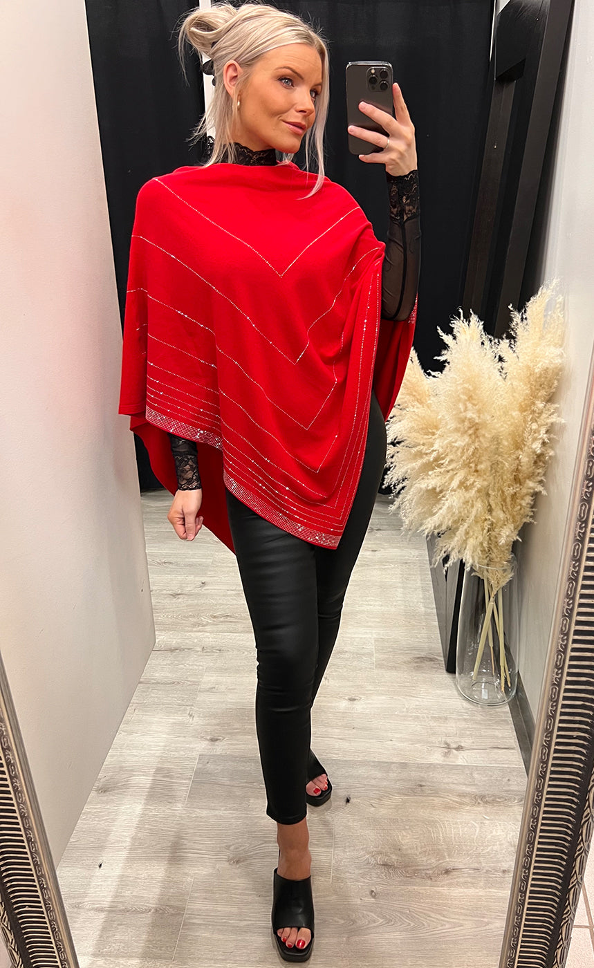 Rhinestone poncho - red