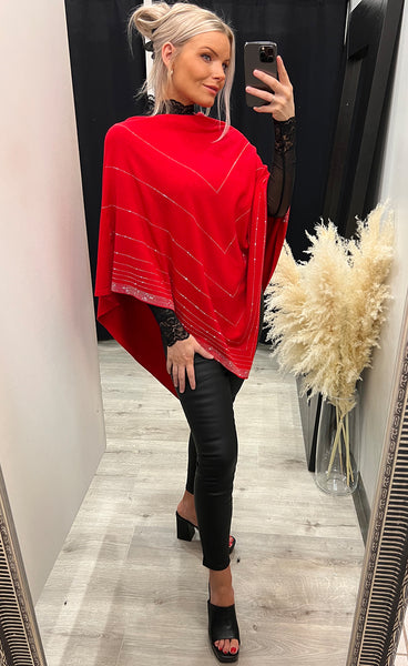 Rhinestone poncho - red