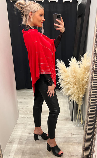 Rhinestone poncho - red