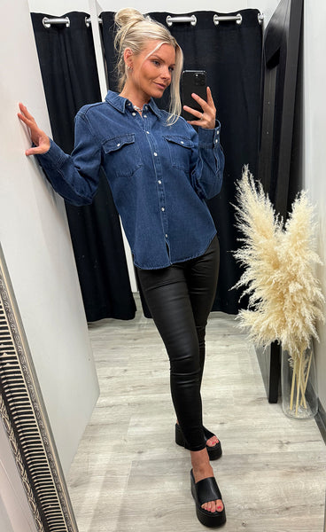 FRANSA Sunna shirt 1 - dark blue denim