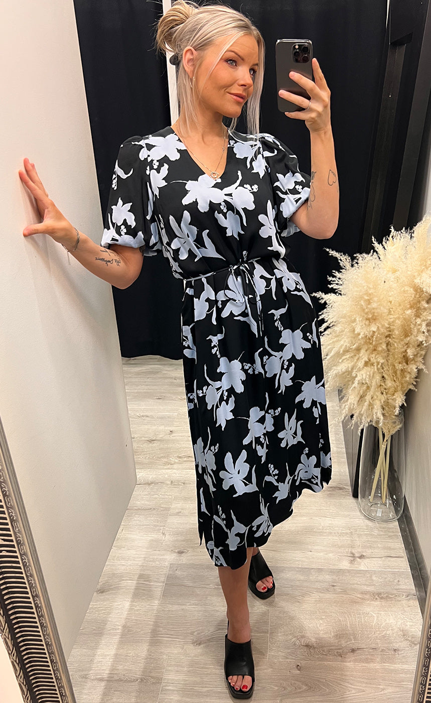 Irida v-neck dress - blue flower