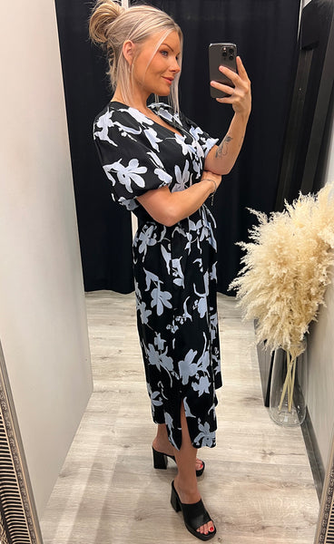 Irida v-neck dress - blue flower