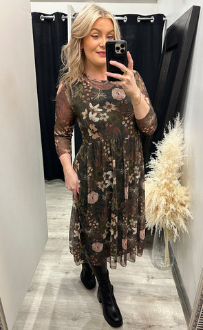 Zoe kjóll - floral/green