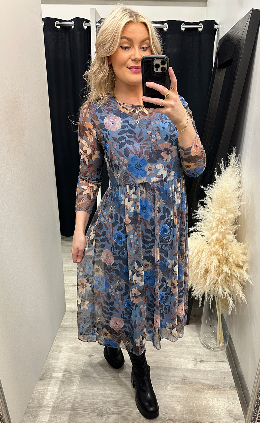 Zoe kjóll - floral/azure