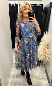 Zoe kjóll - floral/azure