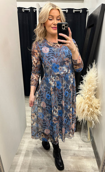 Zoe kjóll - floral/azure