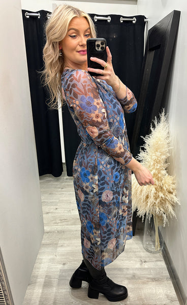 Zoe kjóll - floral/azure