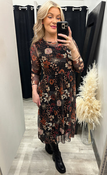 Zoe kjóll - floral/black