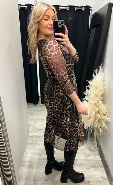Zoe kjóll - leo/brown