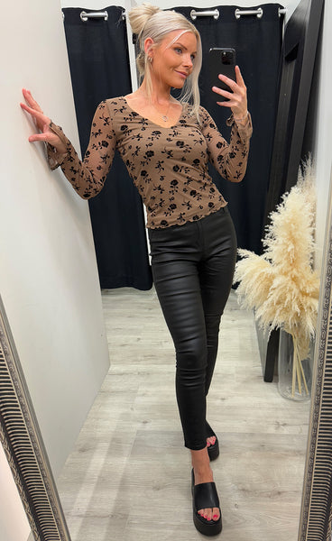 Lucille top - clarity morel print
