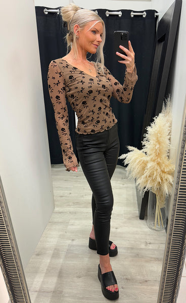 Lucille top - clarity morel print