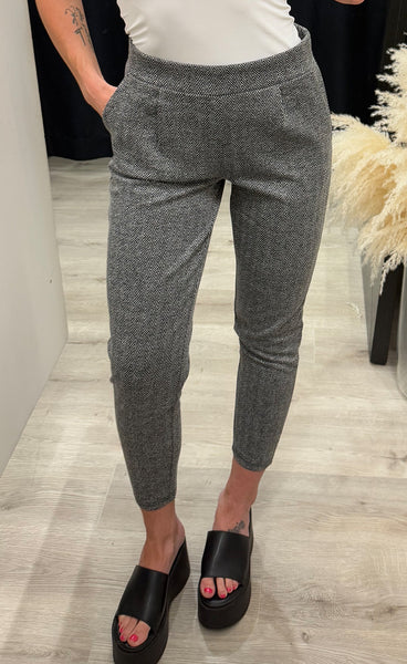 ICHI Kate jacquard pants - black/white herringbone