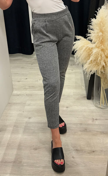 ICHI Kate jacquard pants - black/white herringbone