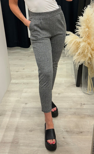 ICHI Kate jacquard pants - black/white herringbone