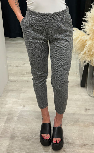 ICHI Kate jacquard pants - black/white herringbone