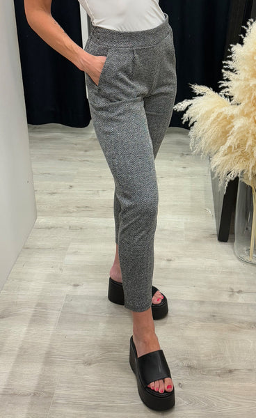 ICHI Kate jacquard pants - black/white herringbone