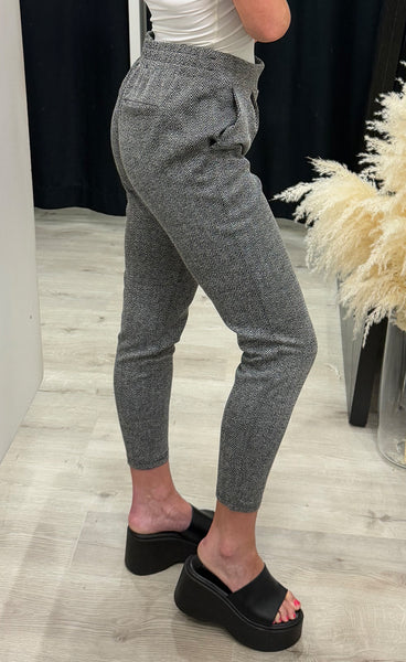 ICHI Kate jacquard pants - black/white herringbone