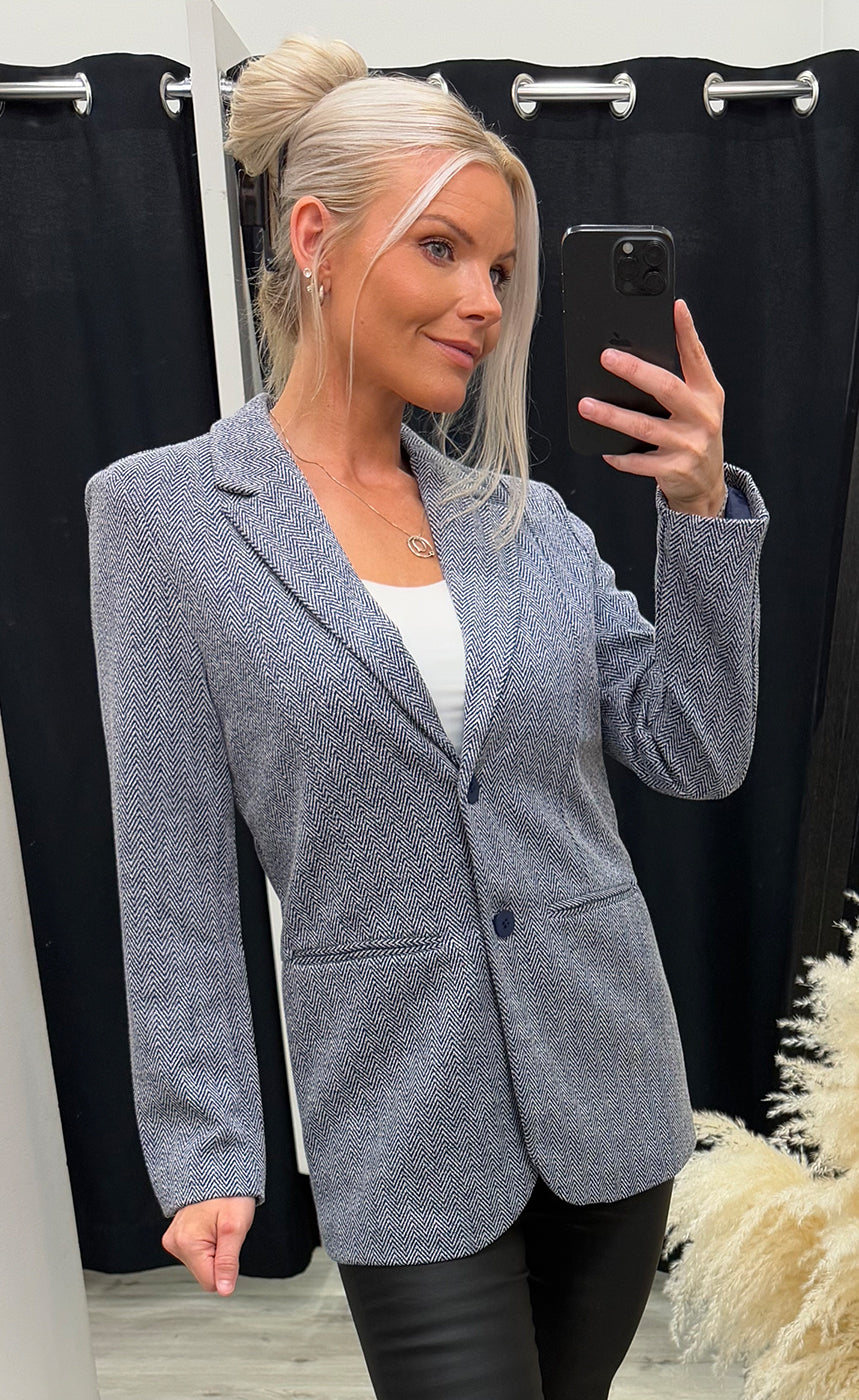 Kate jacquard oversize blazer - blue herringbone