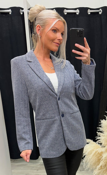Kate jacquard oversize blazer - blue herringbone