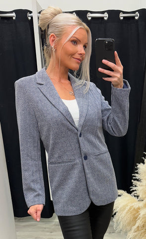 Kate jacquard oversize blazer - blue herringbone