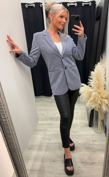 Kate jacquard oversize blazer - blue herringbone