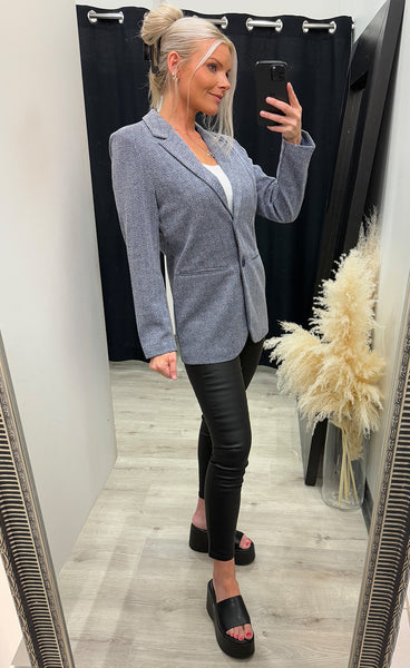 Kate jacquard oversize blazer - blue herringbone