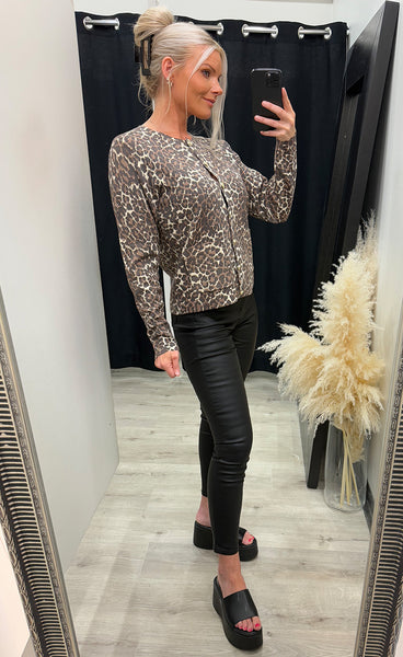 Sara short cardigan - brown animal print