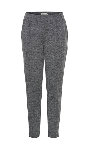 ICHI Kate jacquard pants - black/white herringbone