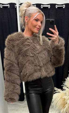 Bianca loðjakki - dark taupe