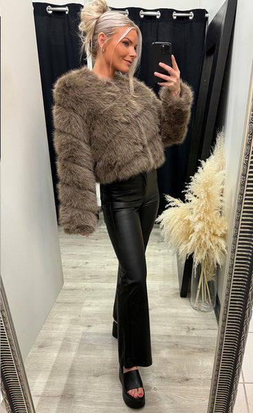 Bianca loðjakki - dark taupe