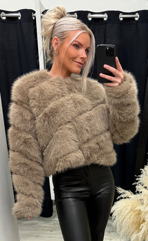 Bianca loðjakki - taupe