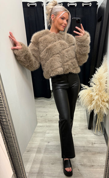Bianca loðjakki - taupe