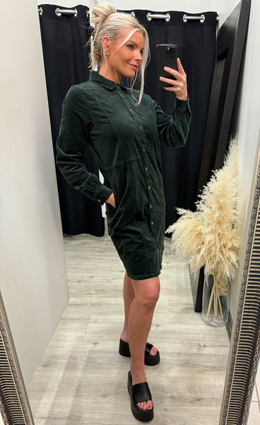 Sally placket dress - jet green